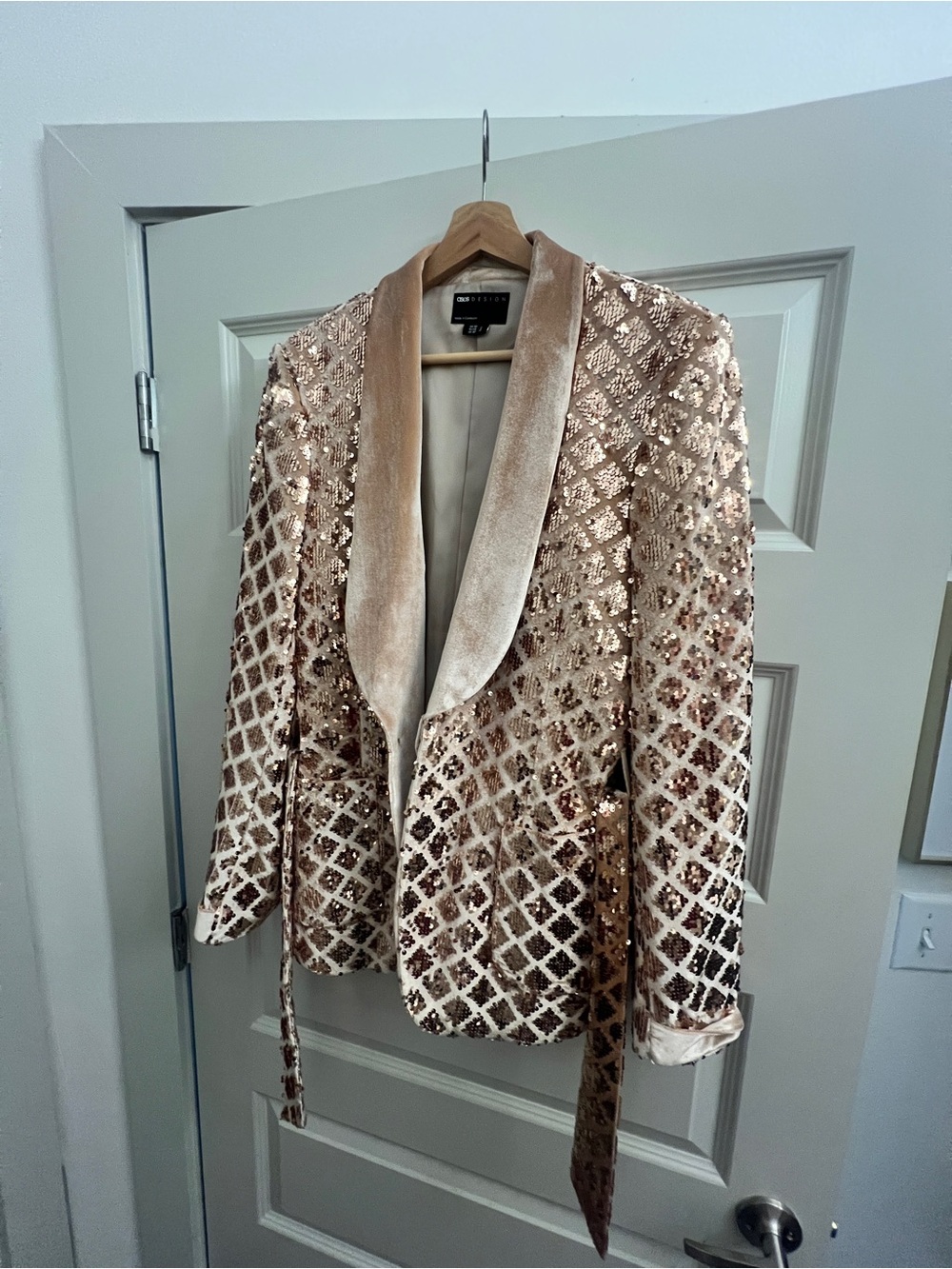 ASOS Rose Gold Sequin Blazer with Velvet Shawl Collar